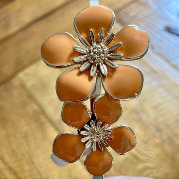 NEW Gennaro Orange Enamel Floral Headband Hair Accessory in Gold Tone - Picture 1 of 3